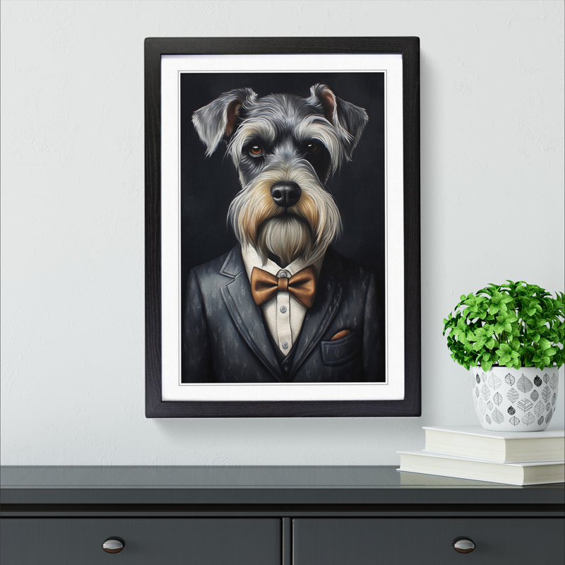 Schnauzer In A Suit No.6 - Single Picture Frame Print on Wood, 34cm H x 25cm W x 2cm D, Black 