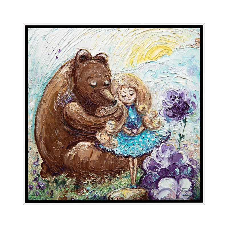 Bear And Baby by Vlada Koval - Painting on Canvas, White Framed, 45.72 cm H x 45.72 cm W
