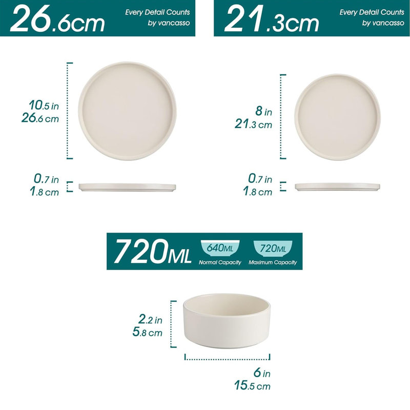 Vancasso  Stoneware Dinnerware - Set of 24 , Cream White