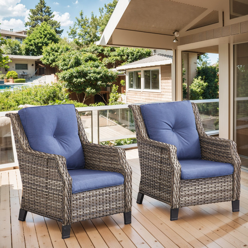 Demetria Wicker Patio Chairs With Olefin Weather-Resistant Cushions