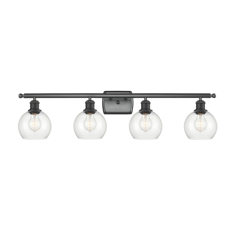 Éclairage pour salle de bain 4 lumières Cindi, Incandescente, Transparent, Noir mat
