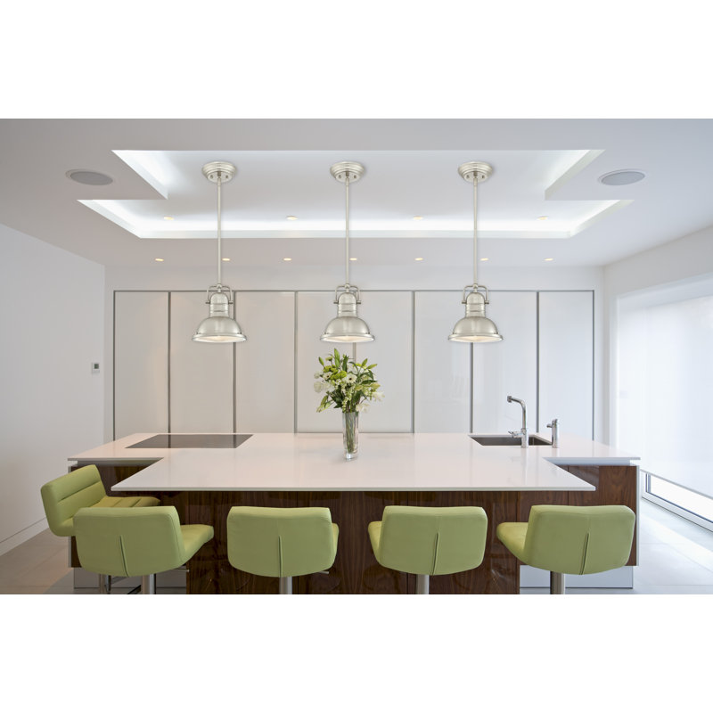 Mini-luminaire suspendu à 1 lumière Christianna, Nickel brossé, H 9,5 po x l 8,75 po x P 8,75 po, Oui