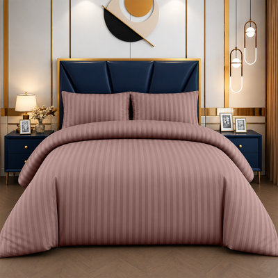 Microfiber Striped Duvet Cover Set with Matching Pillowcases and Stripe Fitted Sheet