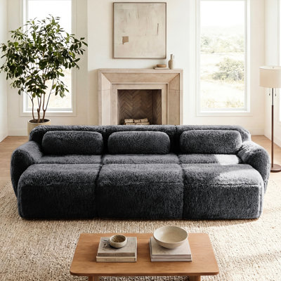 Canapé d'angle 3 places en tissu gris foncé doux, 32 pouces de profondeur, sans assemblage, structure antidérapante, modulable, en matériau haute densité, design pour la maison