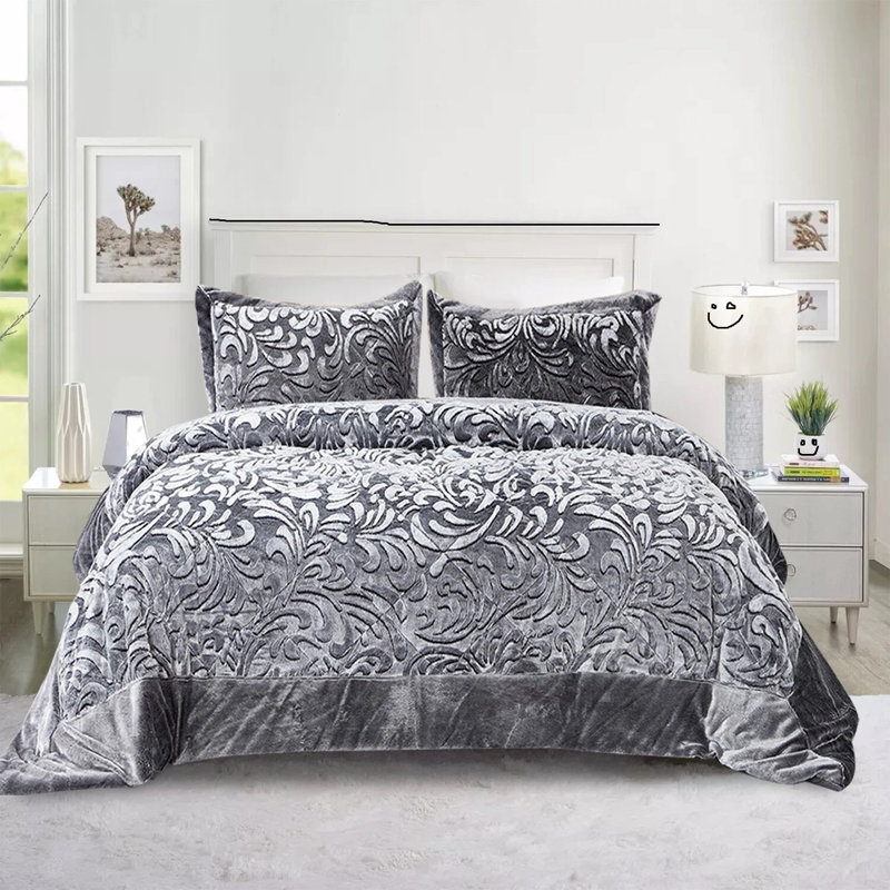 Bedspread with Pillow Shams Included, Double Bedspread + 2 Standard Shams, Grey