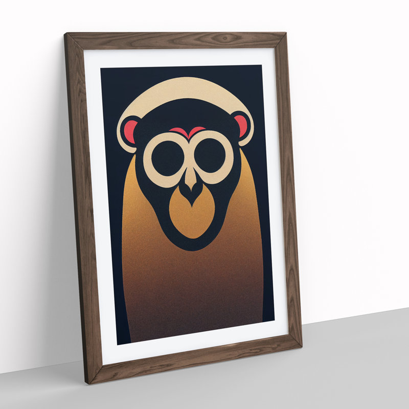 Monkey in Abstract No.3 - Wall Art, 34cm H x 25cm W x 2cm D, Walnut Framed