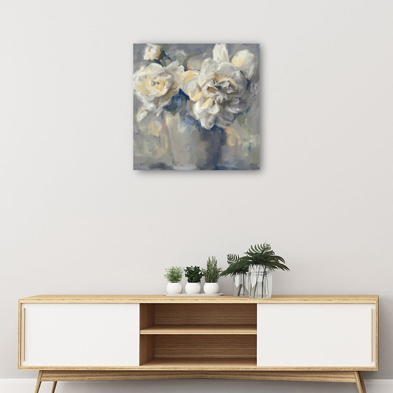 Potted Petals 35'' Gray and White Canvas Art Print