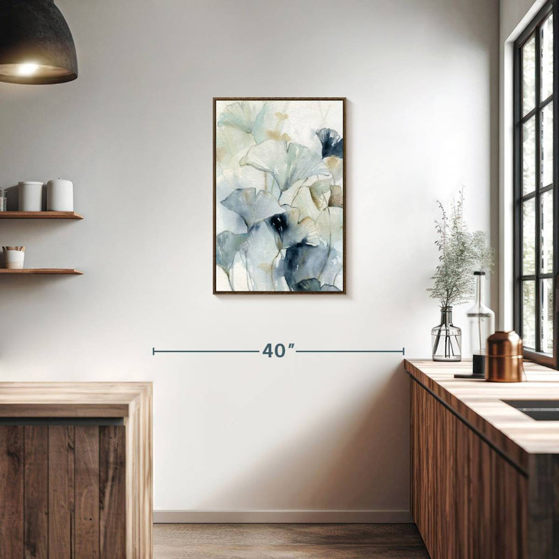 Indigo ginkgo I, Floating Frame Walnut, 21 po x 31 po