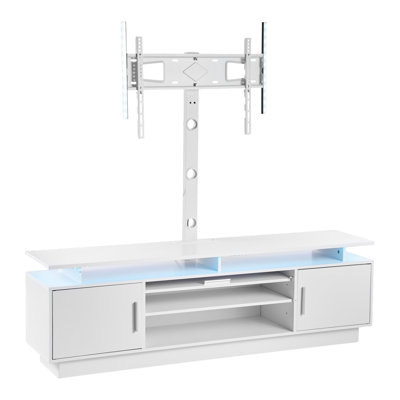 Meuble télé avec support, console pivotante 59,1 po avec prise de courant, pour téléviseur de 32 à 75 po, centre de divertissement moderne à hauteur réglable avec rangement et lumières DEL, pour le salon, blanc