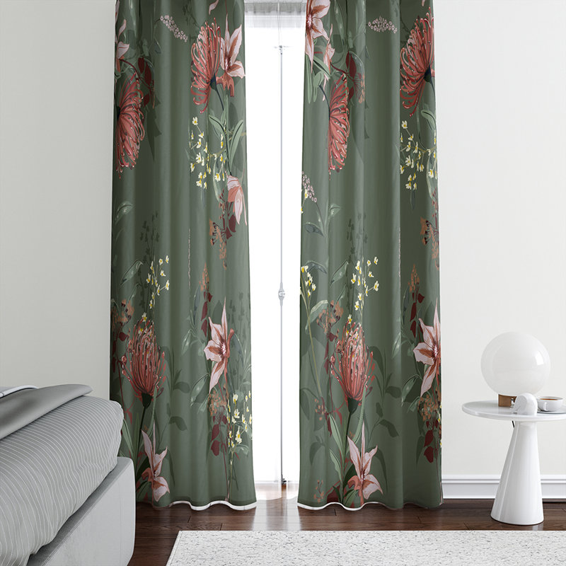 Panneau de rideau floral semi-transparent, L 40 po x L 82 po