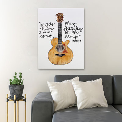 Guitare brune sur fond blanc - Sing To him A N Value N'applique pas - impression sur toile tendue