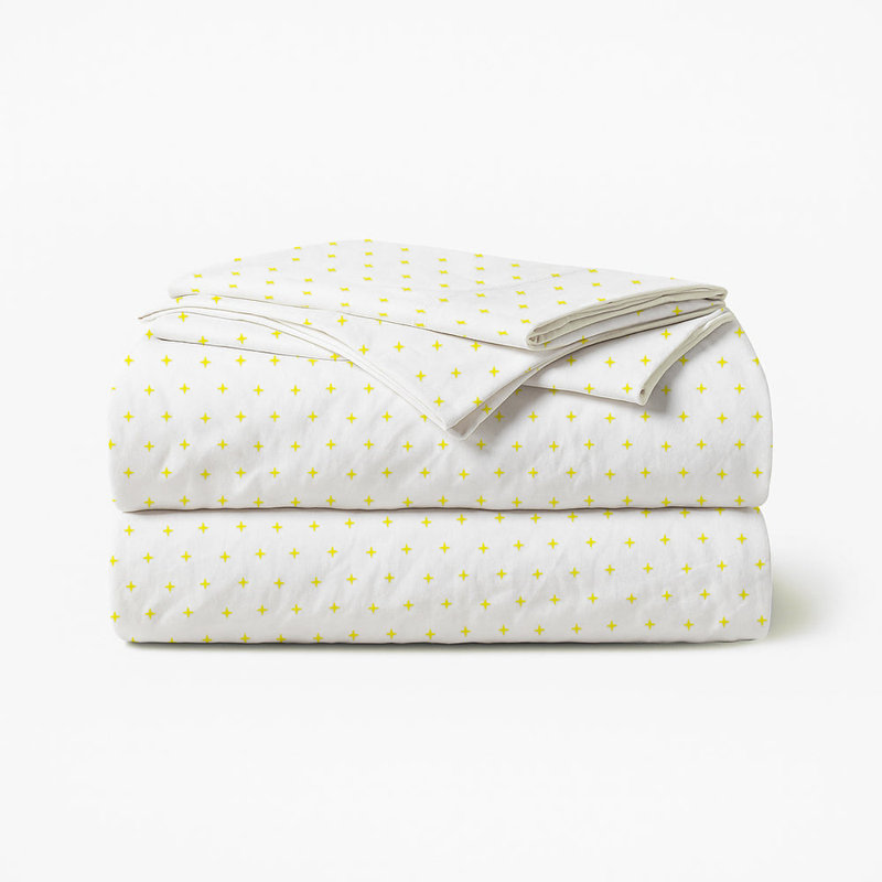 Plus Embroidered Cotton Sheet Set, Yellow, King Sheet Set
