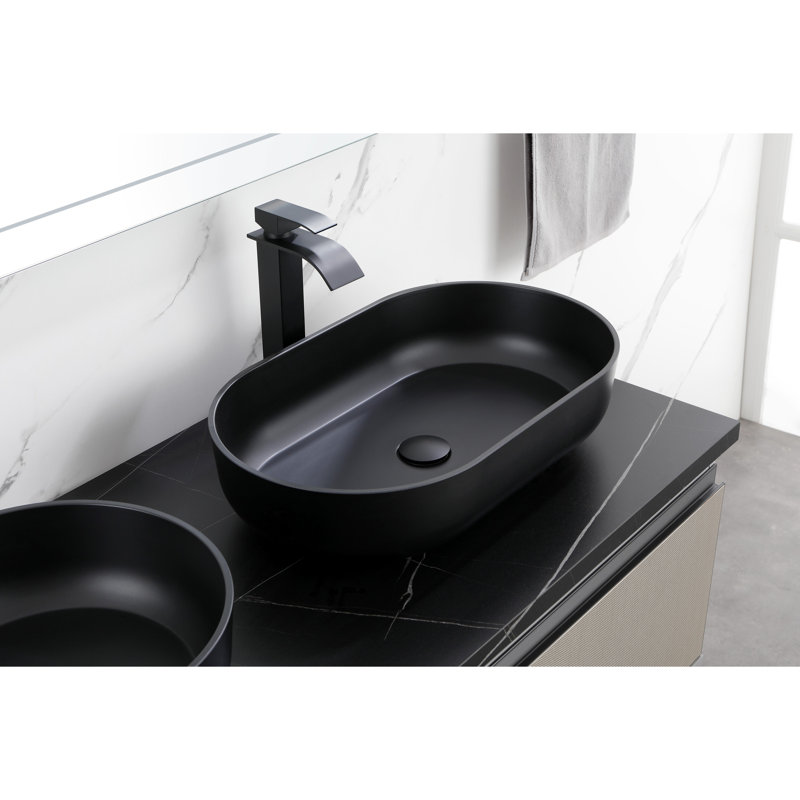 Lavabo de salle de bain ovale moderne 24 po x 14 po - ABS noir mat, installation d'espace pour la finition des toilettes