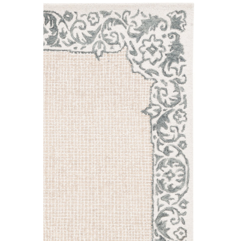 Tapis en laine / coton touffeté à la main ébène en ivoire / gris, Tapis de couloir 2 pi 3 po x 9 pi