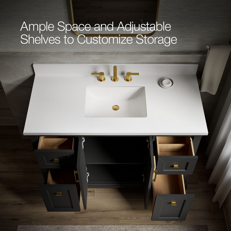 Charlemont 48 In. Bathroom Vanity Cabinet With Sink And Quartz Top, Dark Warm Gray