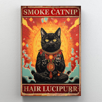 Black Cat Smoke Catnip On Canvas Print