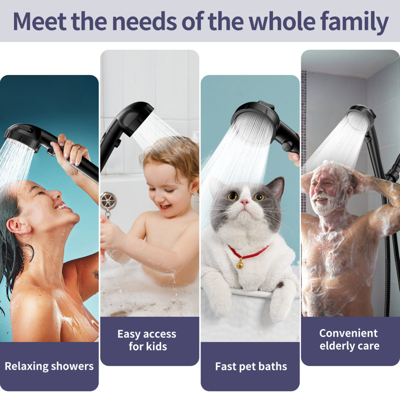 Matte Black High Pressure Filtered Handheld Shower Head With On/Off Switch, Matte Black
