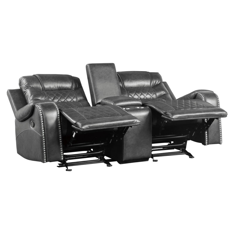 Causeuse inclinable 2 pièces avec canapé central et console moderne, ports USB, Gris