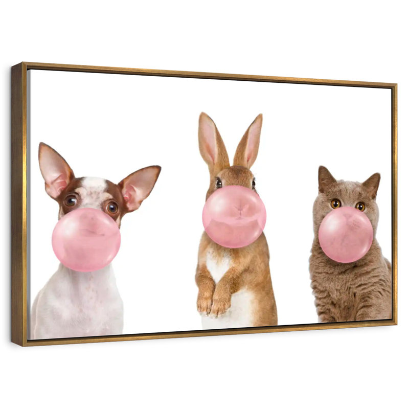 Gomme à bulles mignonne, 46 po x 31 po, Cadre flottant doré