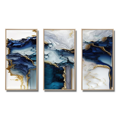 Géode abstraite, marbre blanc et bleu I - 3 pièces