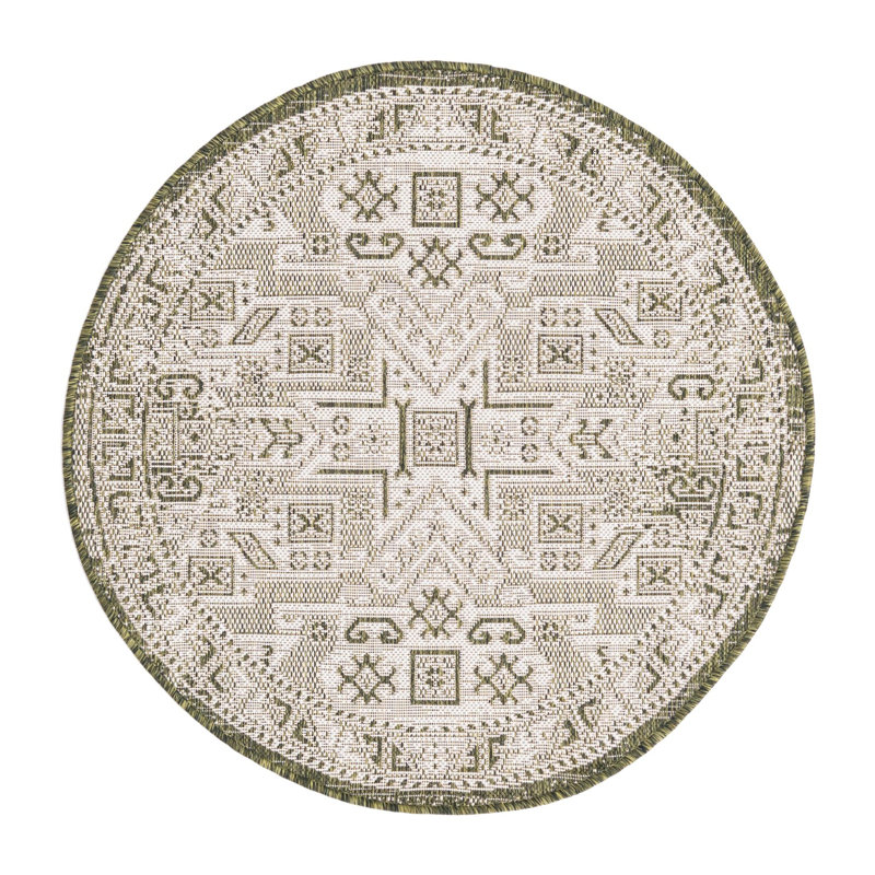 Tapis intérieur / extérieur bleu Alvenia Southwestern, Rond 3 pi 3 po