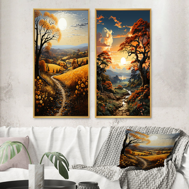«Countryside Harvest Gold Patchwork», 2 pièces, Encadrement doré, H 32 po x l 32 po