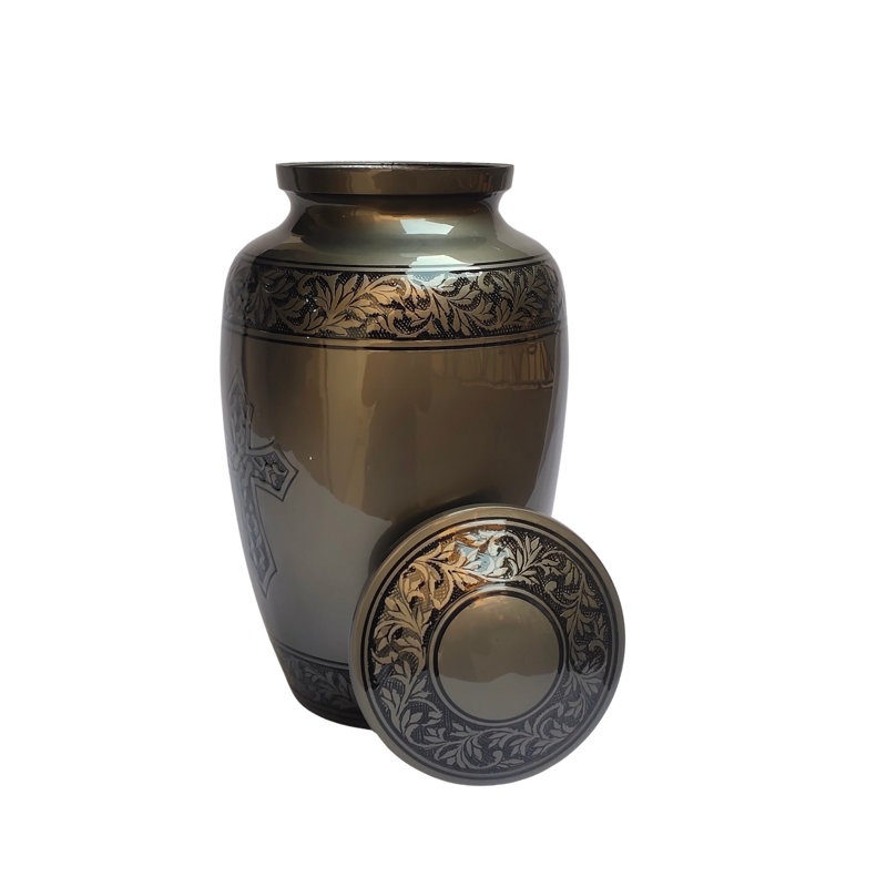 Handmade Holy Cross Large Cremation Urn, Pewter/Gray