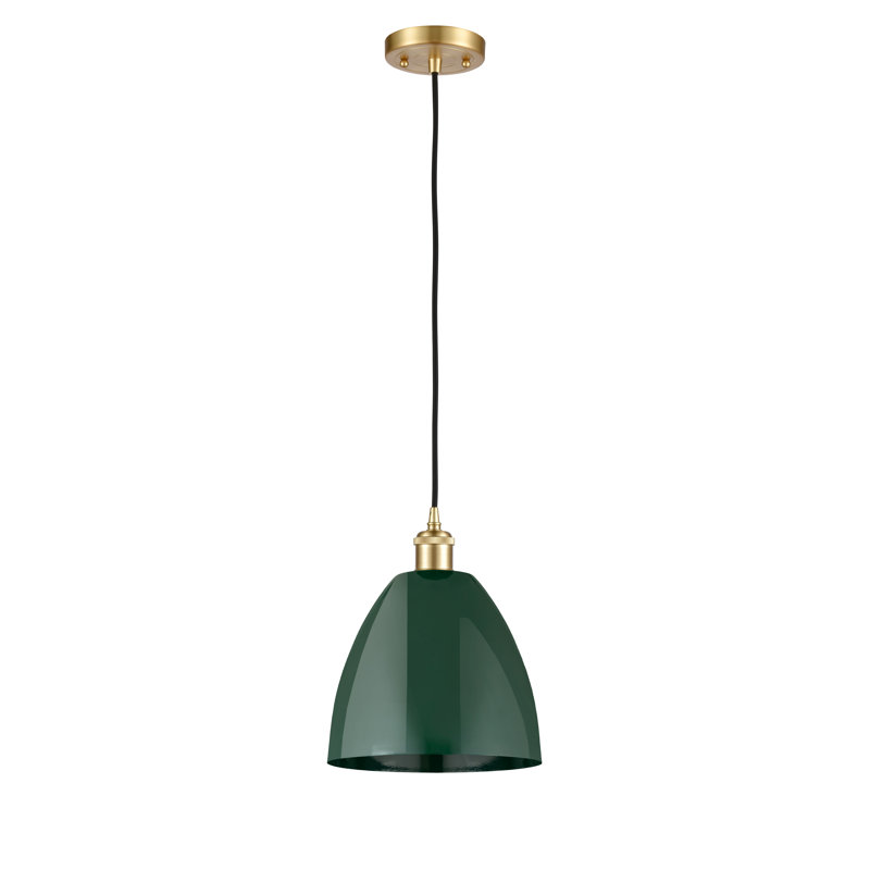1 - Light Single Drop Pendant Pendant, Green, Satin Gold