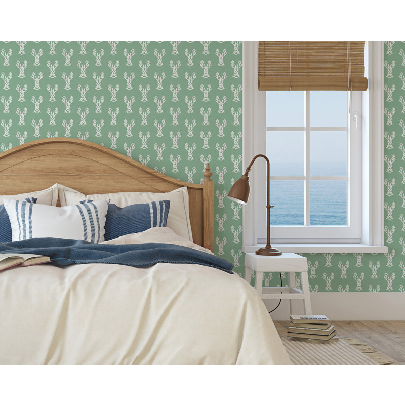 Nautical Lobster Knots 10' L x 24" W Wallpaper Roll, Green, Paper, Non-pasted