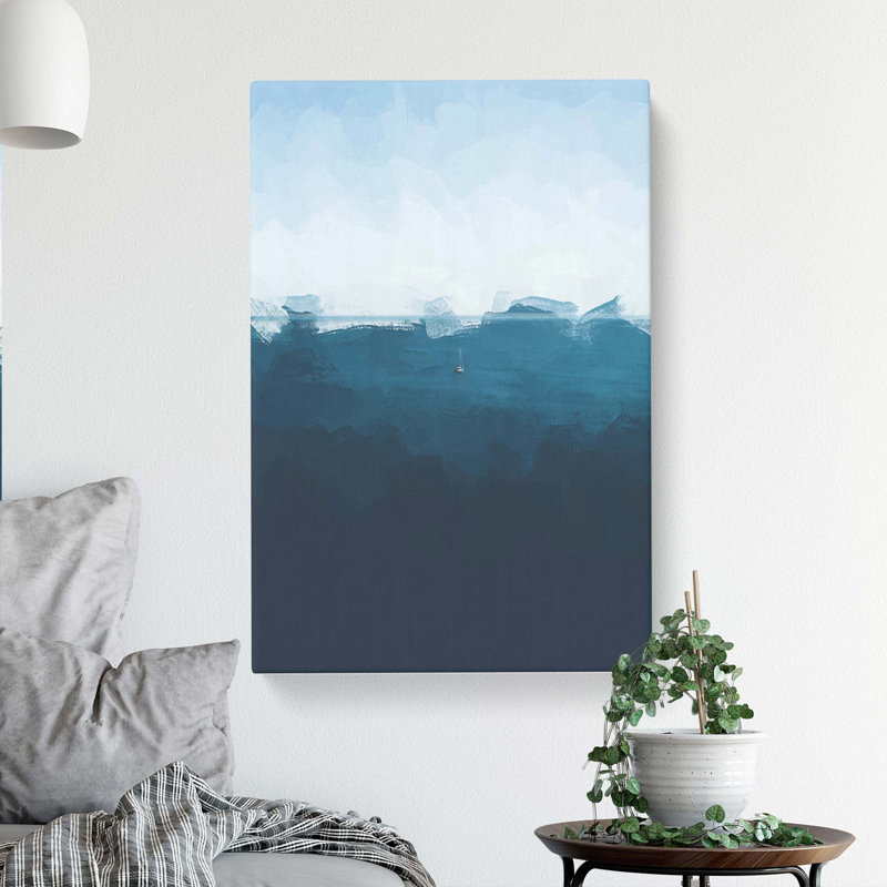 Sailing Boat Alone In The Ocean In Abstract - Wrapped Canvas, 60cm H x 40cm W x 3cm D
