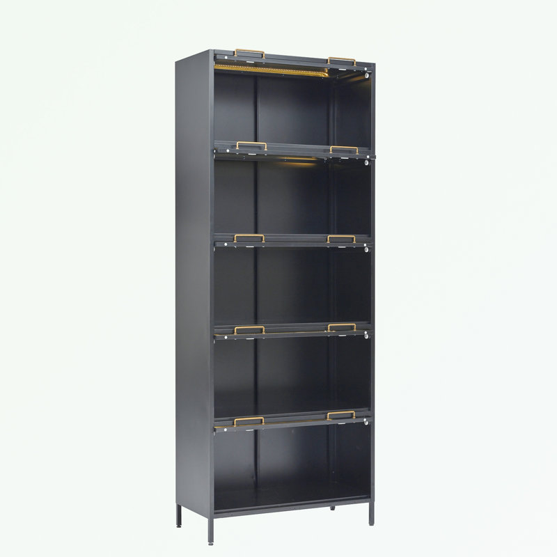 Tall Iron Cabinet with Glass Doors and LED Lights
