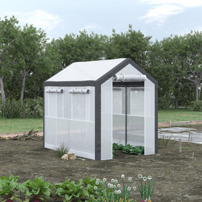 Auvent de jardin avec 6 fenêtres à enroulement, 2 portes à fermeture à glissière et housse imperméable