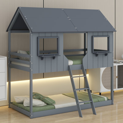 Bunk Bed With Roof, Window, Guardrail, Ladder