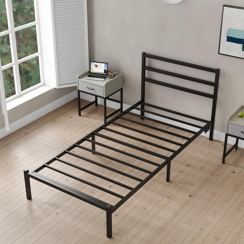 Bed Frame with Headboard, Metal Platform Bed Frame with LED, Charging Station, No Box Spring Needed, Easy Assembly, Noise Free