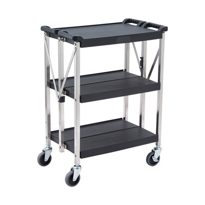 FinerFurnis Heavy Duty 3-Tier Collapsible Utility Cart, 330 lbs Capacity Rolling Service Trolley with Lockable Wheels, Mobile Storage Cart for Office Home Kitchen Garage Warehouse