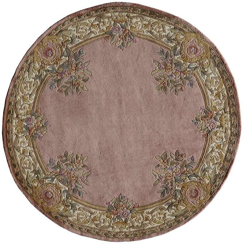 Tapis brun / rose en laine touffeté à la main Zachary, Rond 7 pi 9 po