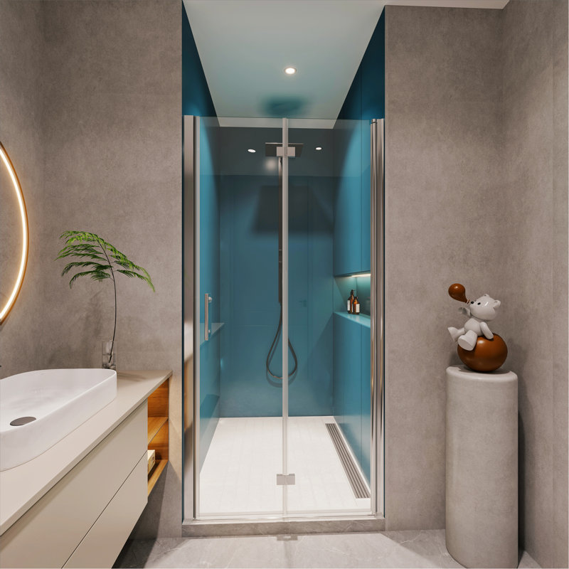1 3/8" Adjustment,Universal Pivot Shower Door, With 1/4" Tempered Glass Finish 3072, Chrome