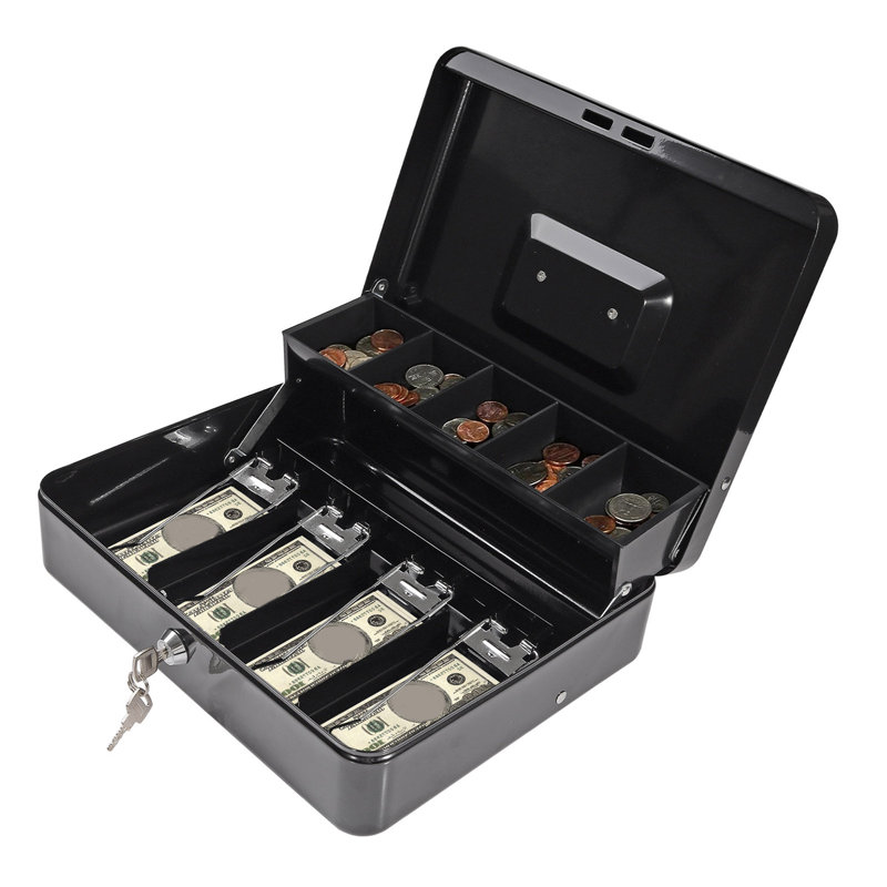 Cashier Box with 2 Keys Multi Money Trays Cantilever Design Coin Compartments Unbreakable Protection
