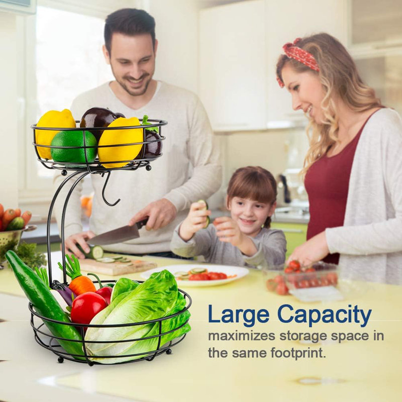 2-tier Black Fruit & Vegetable Basket With Banana Hanger