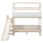 Lit superposé simple au-dessus d'un lit simple / double en bois en forme de maison avec glissade et escalier avec rangement Cadre de lit pour enfant beige + blanc-283581664