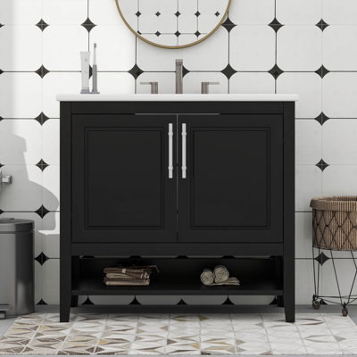 Meuble-lavabo 36 po avec lavabo, armoire multifonctionnelle avec portes et tiroirs