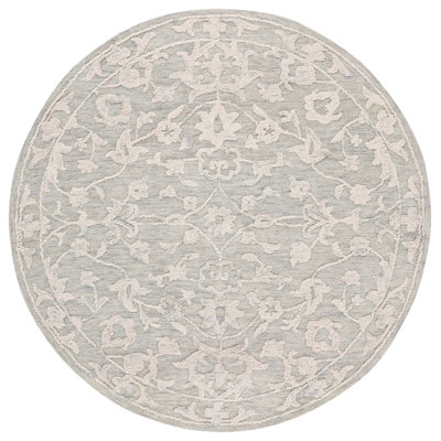 Abstract 285 Hand Tufted Wool/Cotton Floral Rug in Light Gray/Ivory