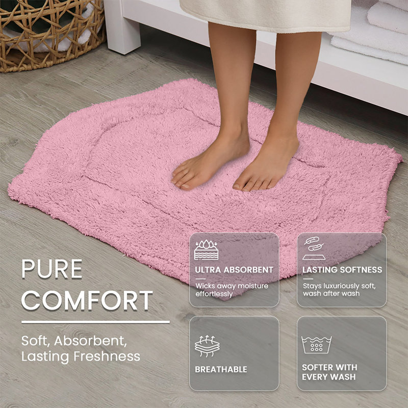 Waterford 4 Piece 100% Cotton Bath Rug Set with Lid Cover, Spray Latex Backing, Pink