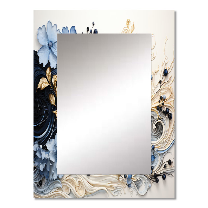 Liquide encre Spiralscape I - miroir décoratif spirales abstraites, miroir mural doré, impression sur métal, 32 po x 24 po