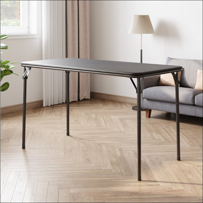 4 FT Beige Folding Table, Heavy Duty Foldable Tables with PU Leather, Metal Frame Portable Desk Indoor Outdoor, for Party, Banquet, Picnic, Camping, Wedding