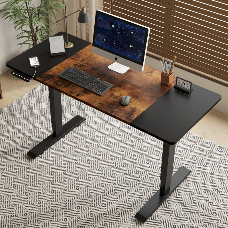 Bureau électrique à hauteur réglable, Noir / brun, H 45 po x l 55 po x P 24 po, Noir