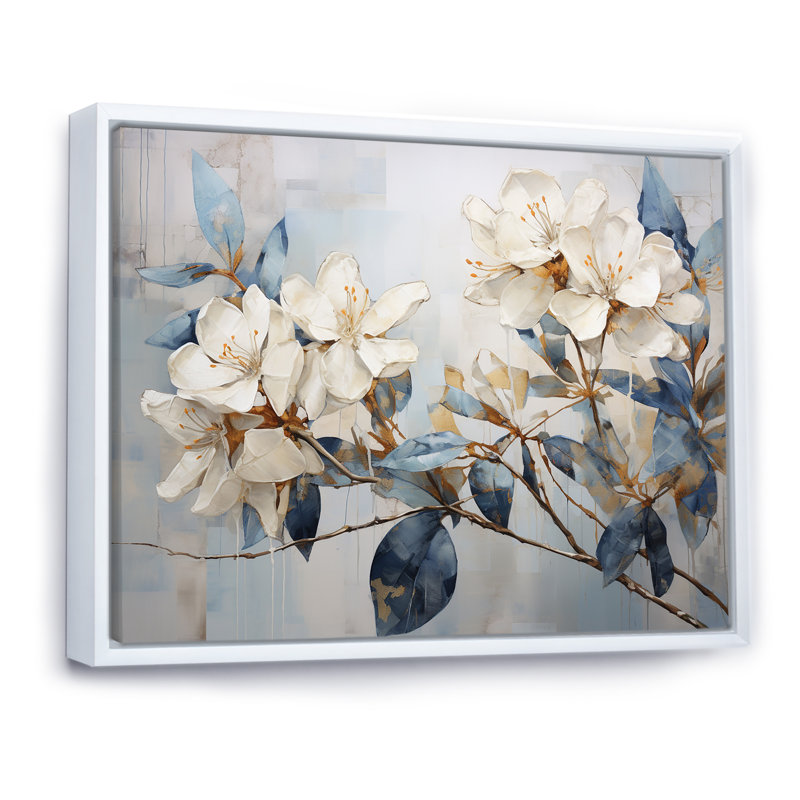 Rhododendron gracieux minimalisme, Cadre flottant blanc, H 12 po x l 20 po x P 1 po