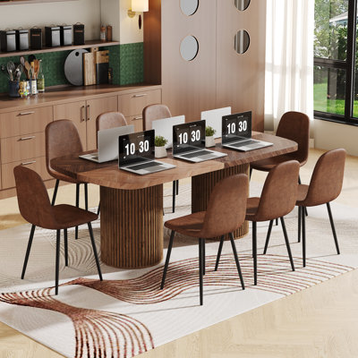 79'' Large Farmhouse Kitchen Dinning Table Set Double Robust Pedestal