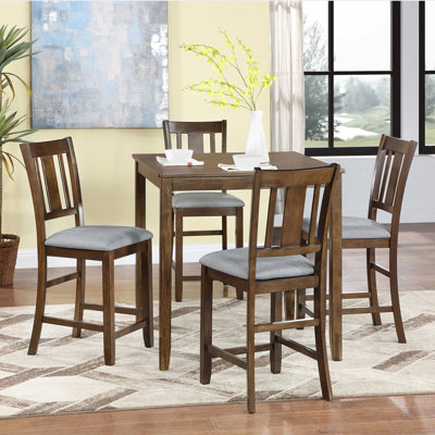 5 Piece Dining Table Set, Wooden Dining Square Table Set For 4, Counter Height Kitchen Table Set With Square Table And 4 Upholstered Chairs For Small Space