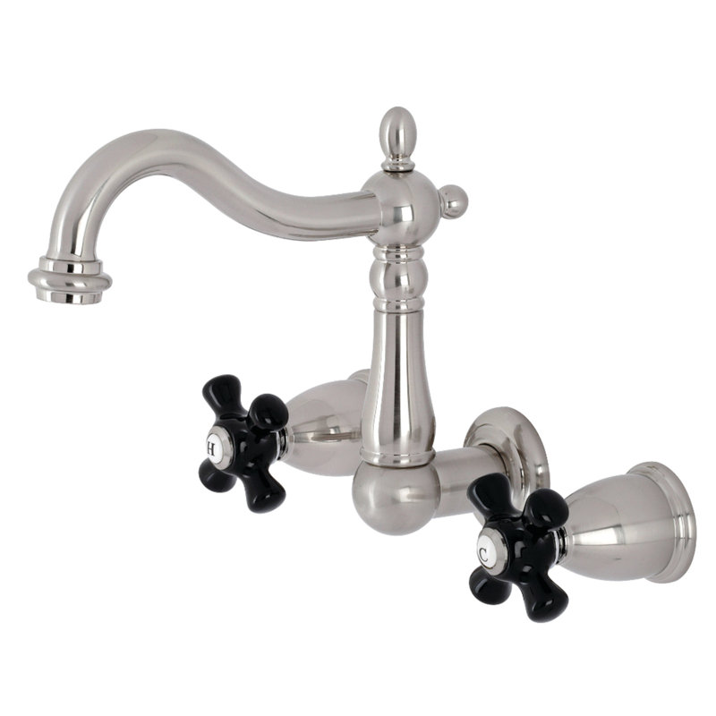 Kingston Brass Duchess Two-Handle Wall Mount Bathroom Faucet, Brushed Nickel/Black